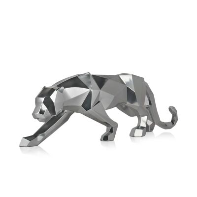 ADM - Scultura in resina grande 'Pantera sfaccettata grande' - Colore Argento - 31 x 99 x 18 cm
