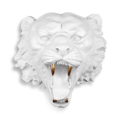 ADM - Escultura de resina 'Cabeza de tigre' - Color blanco - 33 x 32 x 25 cm