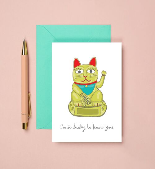 Lucky Cat Greeting Card | Friendship Card | Thank You Card