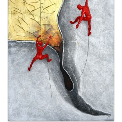 ADM – Gemälde „Kletterer in Richtung Gold“ – Goldfarbe – 120 x 80 x 19 cm