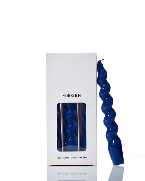 Spiral Taper Candles in Navy (pack of 3)