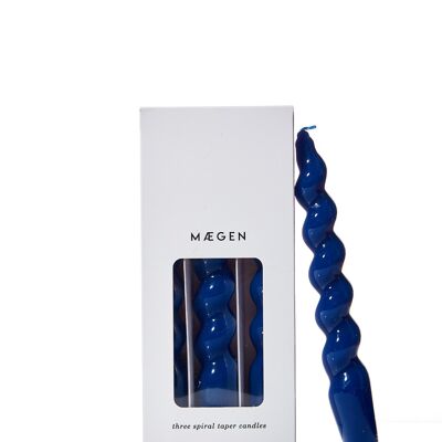 Spiral Taper Candles in Navy (pack of 3)