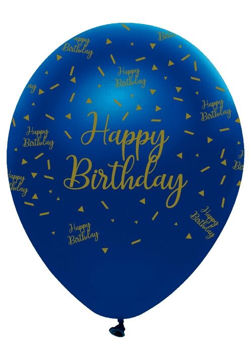 Navy and Gold Geode Happy Birthday Latex Balloon Pearlescent