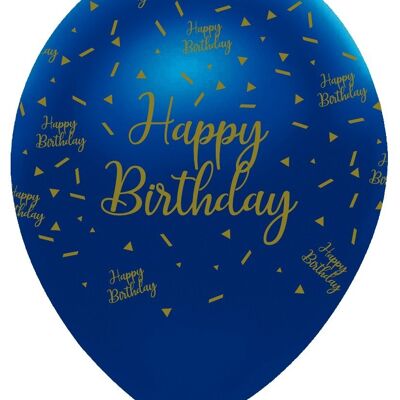 Navy and Gold Geode Happy Birthday Latex Balloon Pearlescent