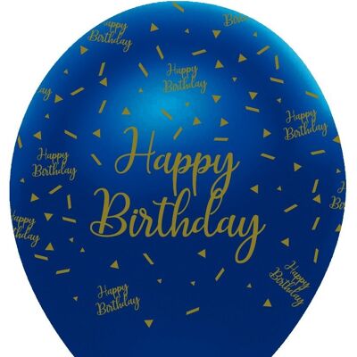 Ballon Latex Joyeux Anniversaire Geode Bleu Marine et Or Nacré
