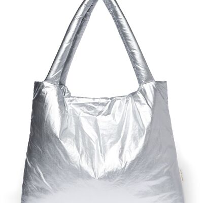 Silver puffy mom-bag