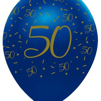 Géode Bleu Marine et Or 50 Ans Ballons Latex Nacrés