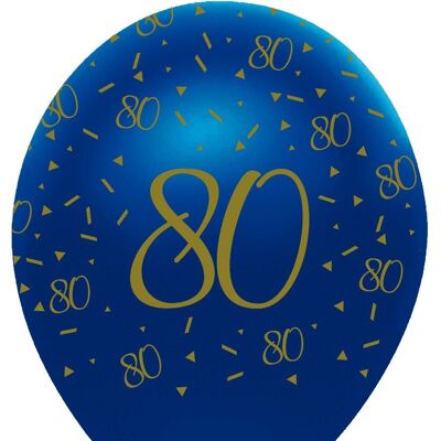 Ballons Latex Bleu Marine et Or Géode Age 80 Nacrés