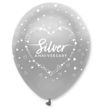 Ballons en latex d'anniversaire d'argent imprimés tout autour