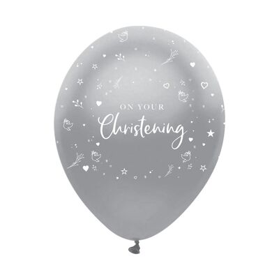 On Your Christening Latex Balloons Silver All Round Print