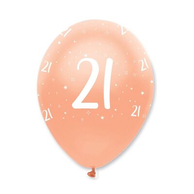 Rose Gold Age 21 Latex Balloons Pearlescent All Round Print