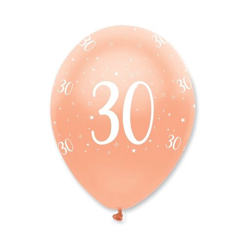 Rose Gold Age 30 Latex Balloons Pearlescent All Round Print