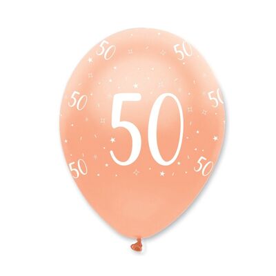 Rose Gold Age 50 Latexballons mit Perlmutt-Rundumdruck