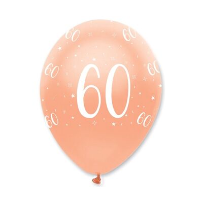 Or rose 60 ans ballons en latex nacré imprimé tout rond