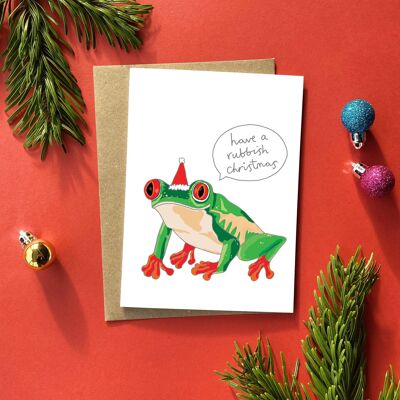 Cartolina di Natale con rana spazzatura | Divertente cartolina di Natale | Maleducato