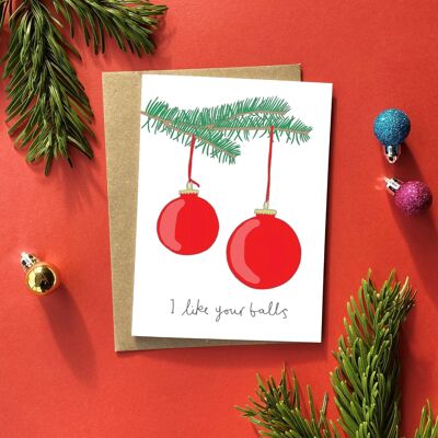 Biglietto d'auguri natalizi con palline | Divertente cartolina di Natale per uomini