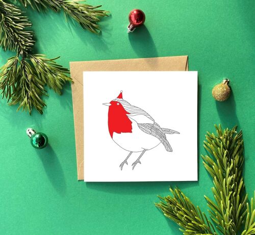 Robin in a Christmas Hat Greeting Card | Bird Christmas Card