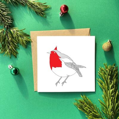 Robin in a Christmas Hat Greeting Card | Bird Christmas Card