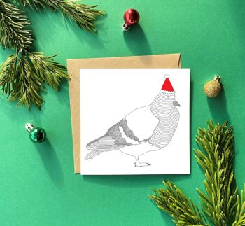 Pigeon au chapeau de Noël Carte de vœux | Carte de Noël oiseau
