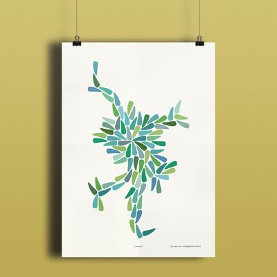 Poster – Dansia (blauw-groen) - 21 x 30 cm