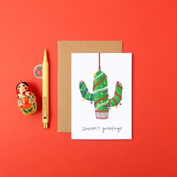 Carte de vœux de Noël Cactus Kitsch | Carte de Noël rétro 2