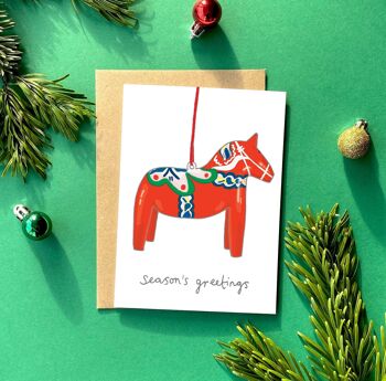 Dala Horse Kitsch Carte de vœux de Noël | Carte Nordique