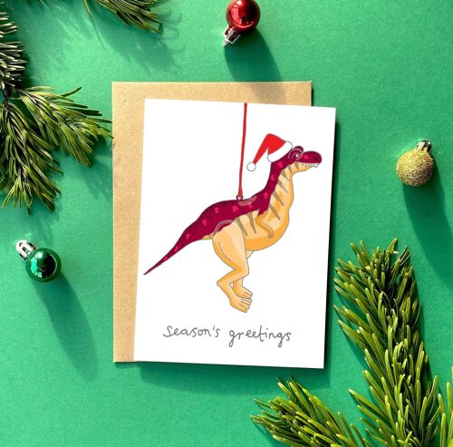 Dinosaur Kitsch Christmas Greeting Card | Retro Christmas