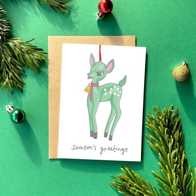 Fawn Kitsch Christmas Greeting Card | Retro Christmas Card