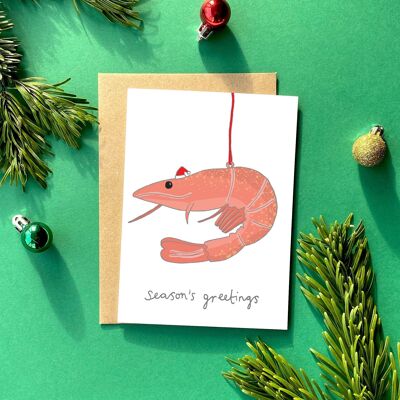 Tarjeta de felicitación de la Navidad del kitsch de la gamba | Camarones Tarjetas de felicitación