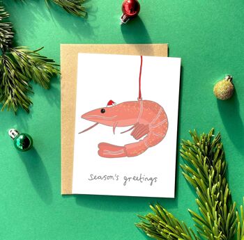Carte de vœux de Noël kitsch aux crevettes | Crevettes Carte de vœux