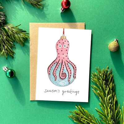 Octopus Kitsch Christmas Greeting Card | Retro Christmas