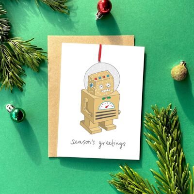 Navidad kitsch del robot tarjeta de felicitación | Tarjeta de Navidad retra