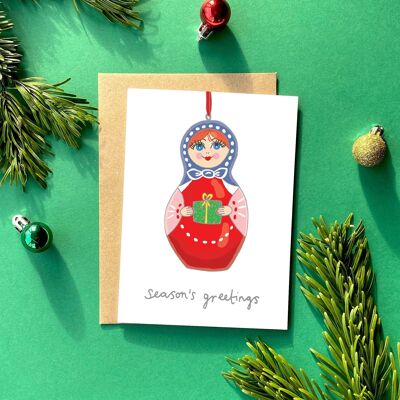 Matryoshka Kitsch Christmas Greeting Card | Retro Christmas