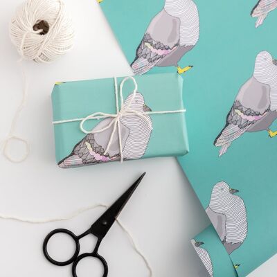 Emballage cadeau Pigeons (Vert) | Papier d'emballage | Papier artisanal