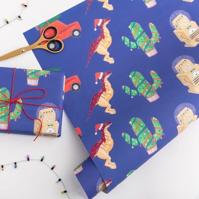 Emballage cadeau de Noël kitsch | Feuilles de papier d'emballage de Noël