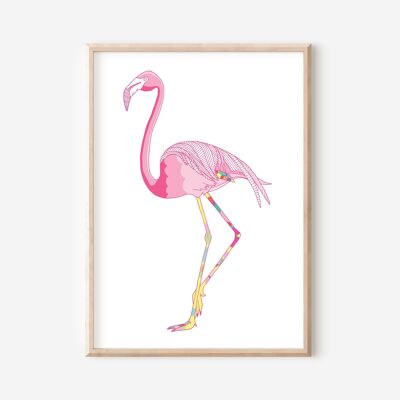 Impression flamant rose à jambe élégante | Décoration murale | Art mural pour enfants (A3)