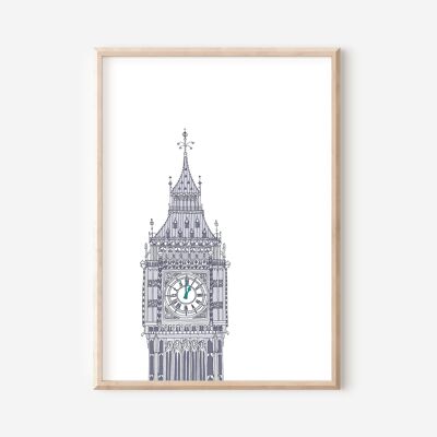 Impresión del Big Ben | Arte de pared emblemático de Londres | Art Déco (A3)