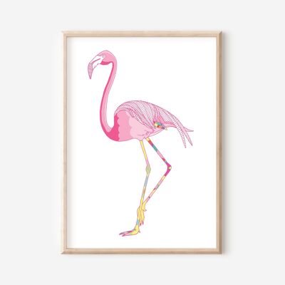 Impression de flamant rose à jambe élégante | Décoration murale | Art mural pour enfants (A4)