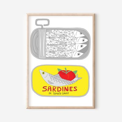 Sardinen-Kunstdruck | Wandkunst für die Küche | Wanddekoration
