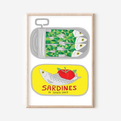Impression de sardine verte | Art mural de cuisine | Décoration murale