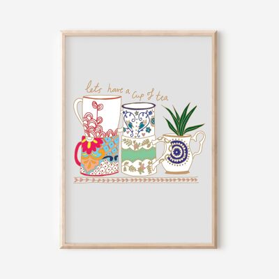 Taza de té Imprimir ? Arte de pared de cocina | Decoración de pared (A4)