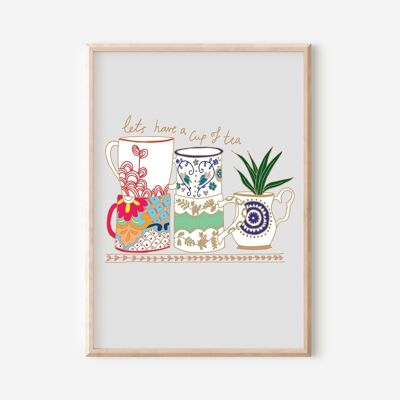 Tasse d’impression de thé | Art mural de cuisine | Décoration murale (A4)