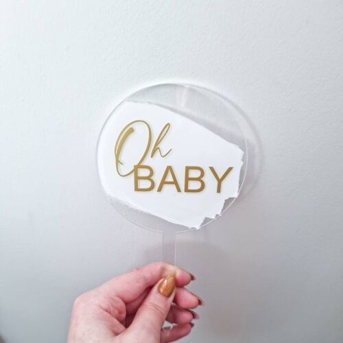 Acrylic Oh Baby Cake Topper - Baby Shower Topper