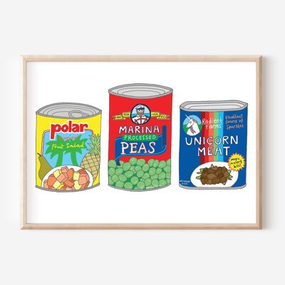 Aliments de base Imprimer | Art mural de cuisine | Décoration murale | Impression rétro (A5)