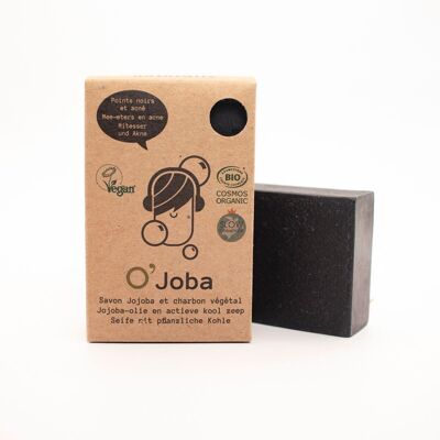 Jabón sólido orgánico O'Joba, con aceite de jojoba y carbón vegetal activo, para pieles con imperfecciones