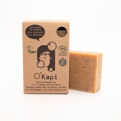 Shampoing solide bio O'Kapi, à la poudre de shikakaï, pour tous les types de cheveux