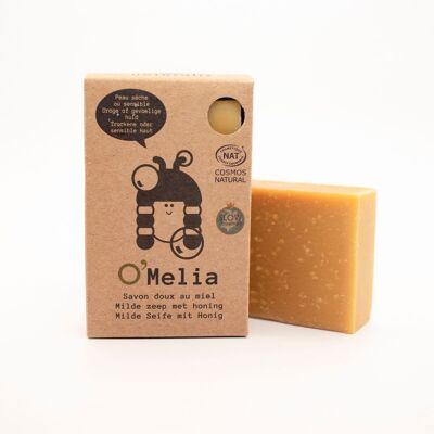 Sanfte Seife mit Honig und Bienenwachs O'Melia, zertifiziert von Cosmos Natural