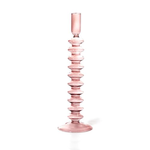 Taper Candle Holder - Coloured Glass - Rose Quartz