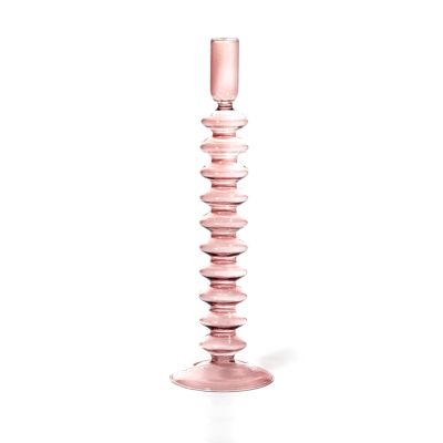 Bougeoir Taper - Verre Coloré - Quartz Rose