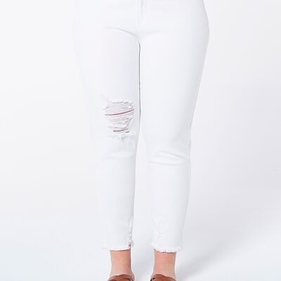 Weiße Mom-Fit-Jeans mit Rissen - Weiß